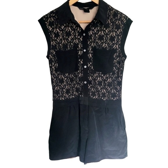Marc By Marc Jacobs Pants - Marc By Marc Jacobs Black Tan Lace Illusion Silk Romper‎ 2